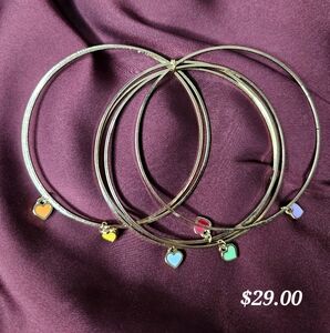 Gold Heart Charm Bangle Set